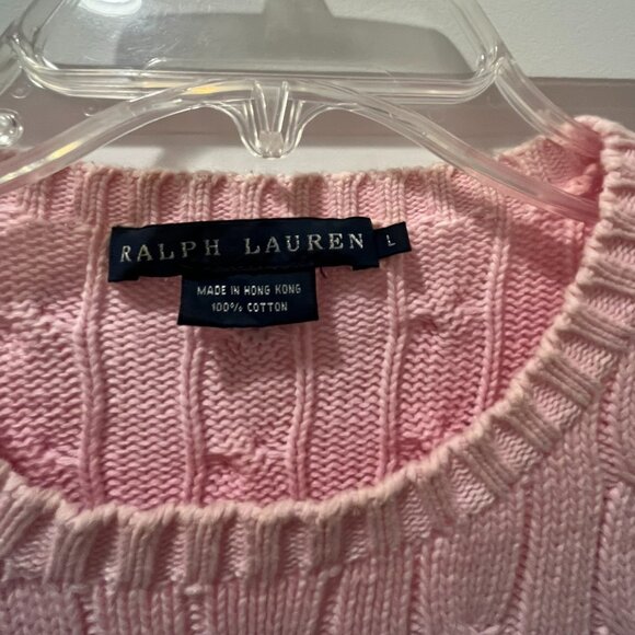 Ralph Lauren Ice Pink Cotton Cable Knit Sweater Size Large - Picture 2 of 3